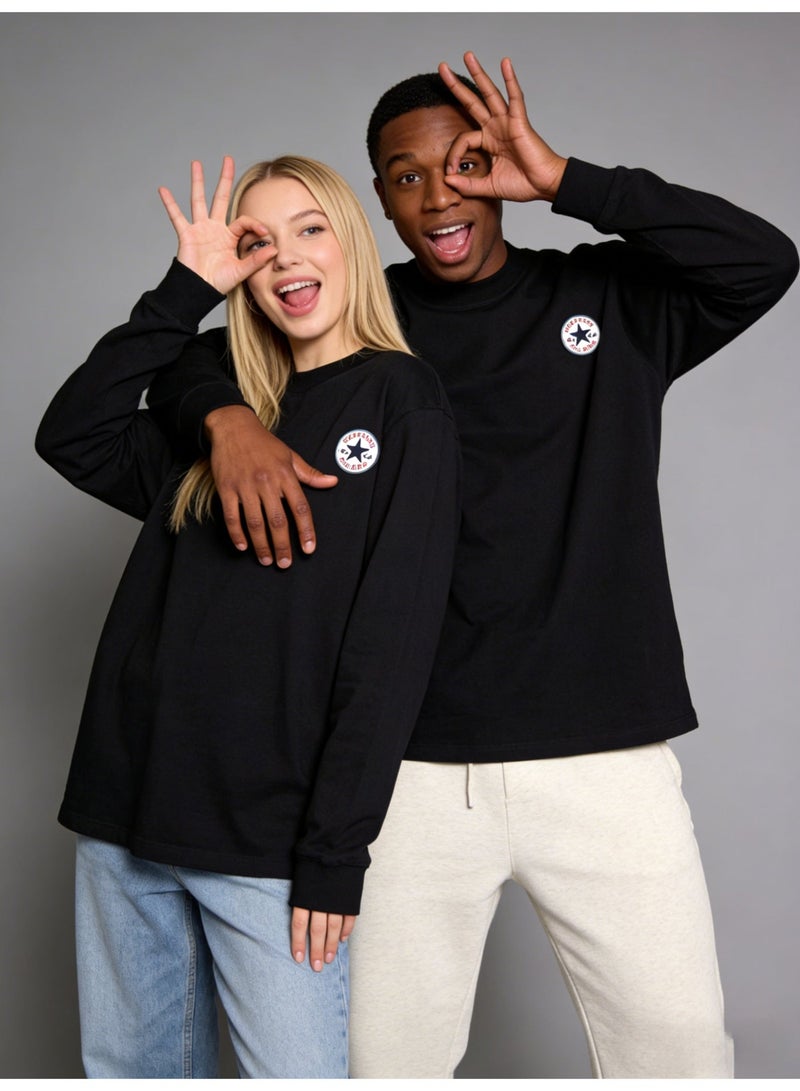 CONVERSE loose casual long-sleeved round neck T-shirt-suitable for both men and women, cotton sports shirt with logo, casual and fashionable street clothes in China. - Image 1